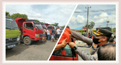 Polres Bengkulu Utara  membagikan Bantuan Sosial berupa sembako kepada Sopir Truck non perusahaan.