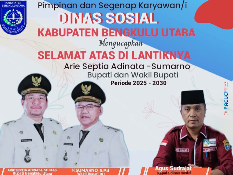 Ucapan selamatatas di lantiknya Bupati dan wakil bupati bengkulu Utara Arie - Sumarno